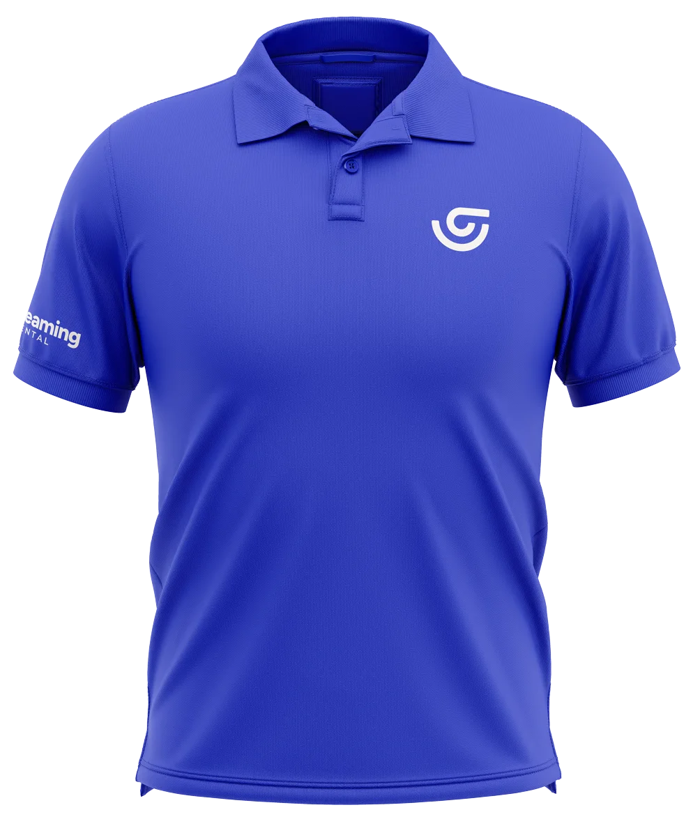 Beaming Blue polo shirt with white symbol