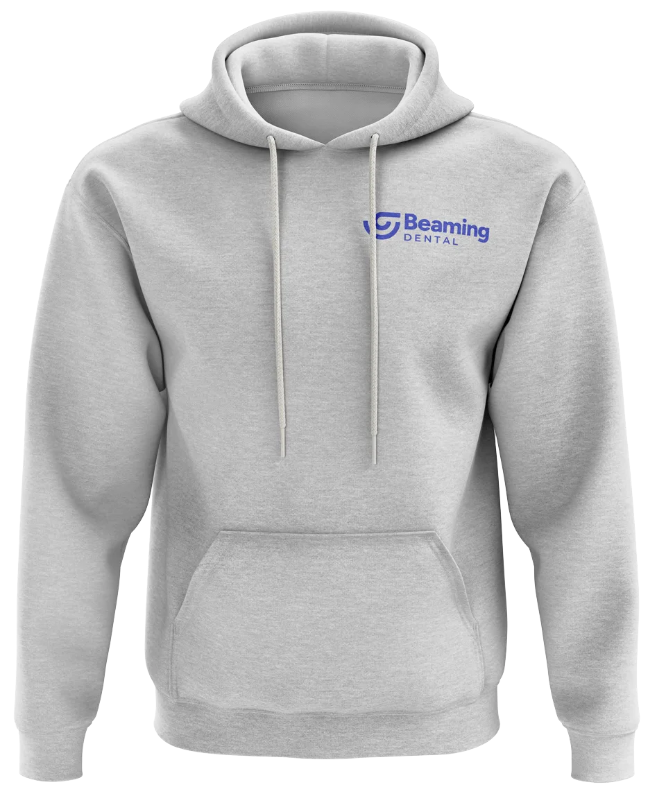 Grey hoodie with blue horizontal logo