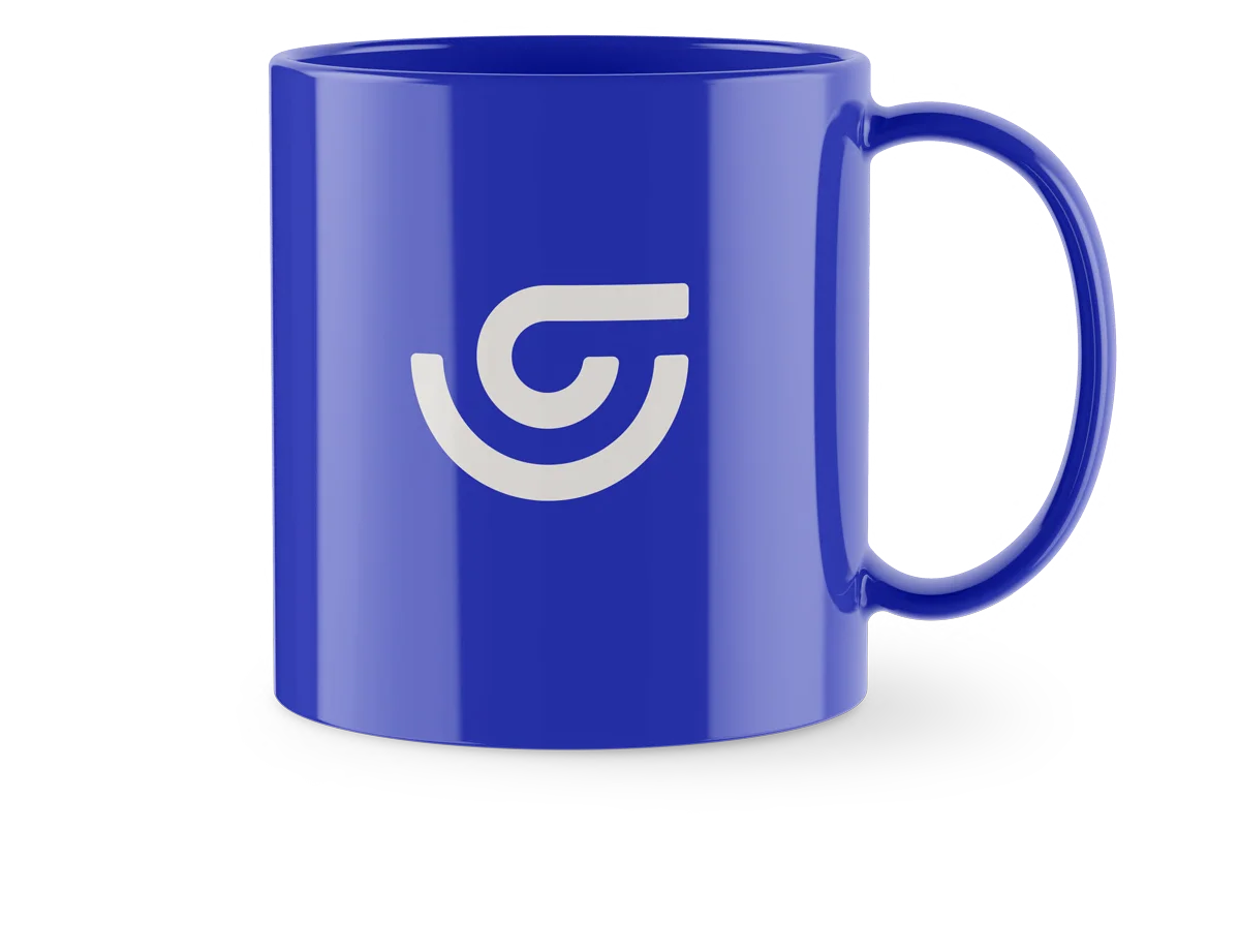 Beaming Blue mug with white symbol
