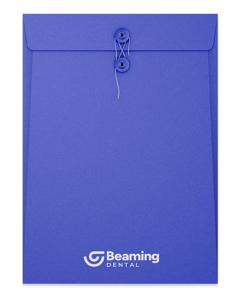 Beaming Blue envelope with white logo