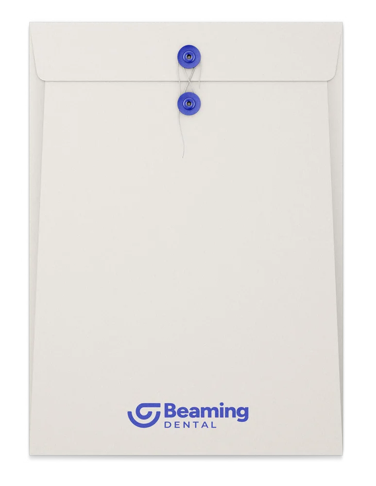 Ivory envelope with blue logo